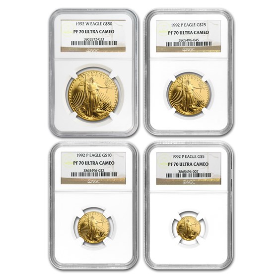 1992 4-Coin Proof Gold American Eagle Set PF-70 NGC 1992 4-Coin Proof Gold American Eagle Set PF-70 NGC